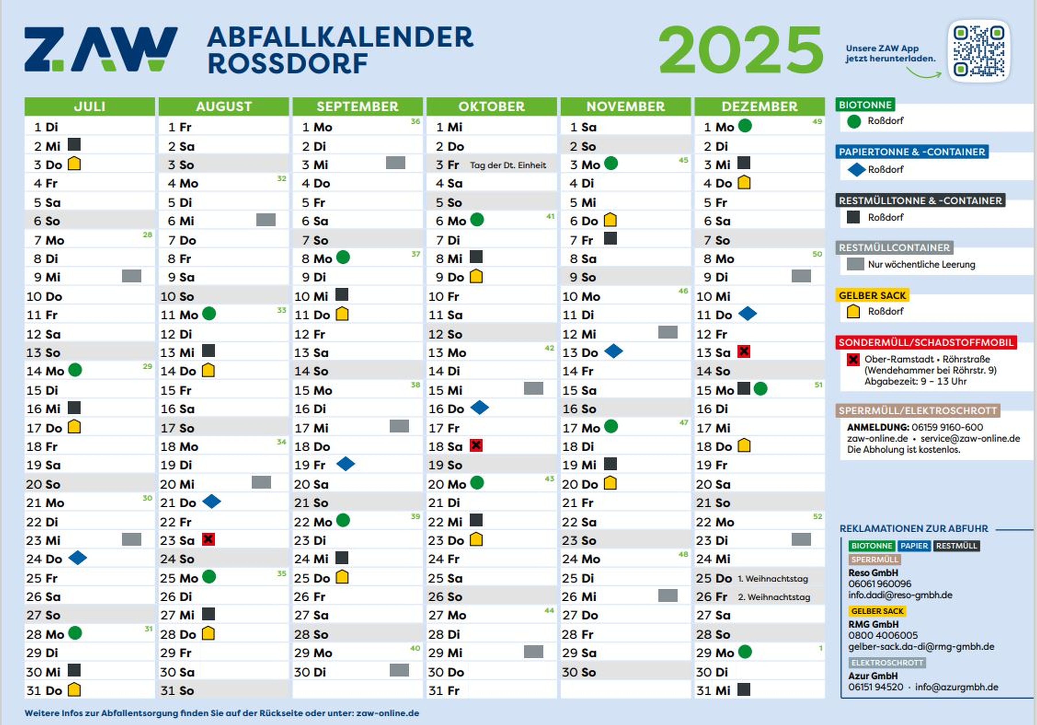 Abfallkalender 2025 2. Halbjahr