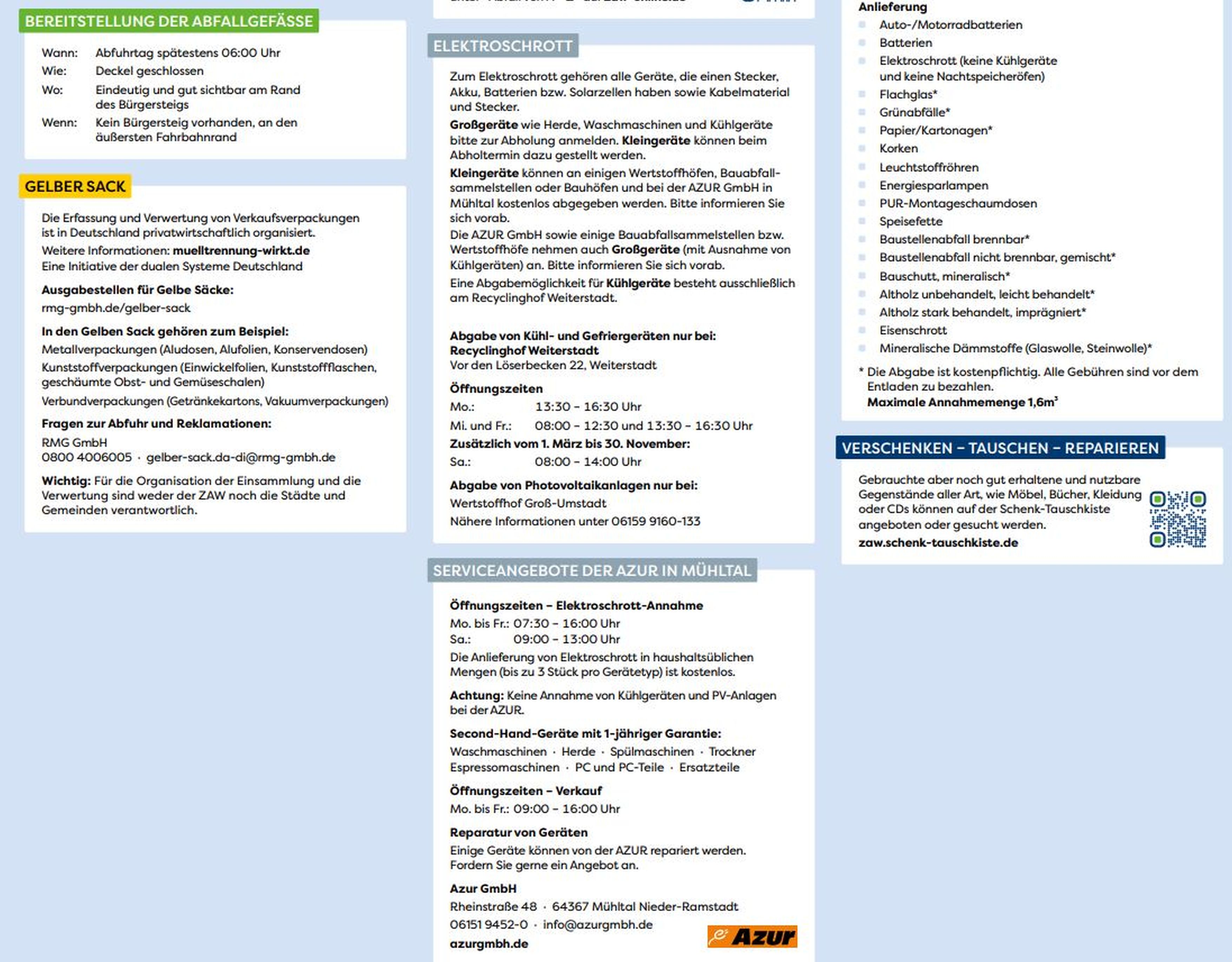 Abfallkalender 2025 Rückseite unten